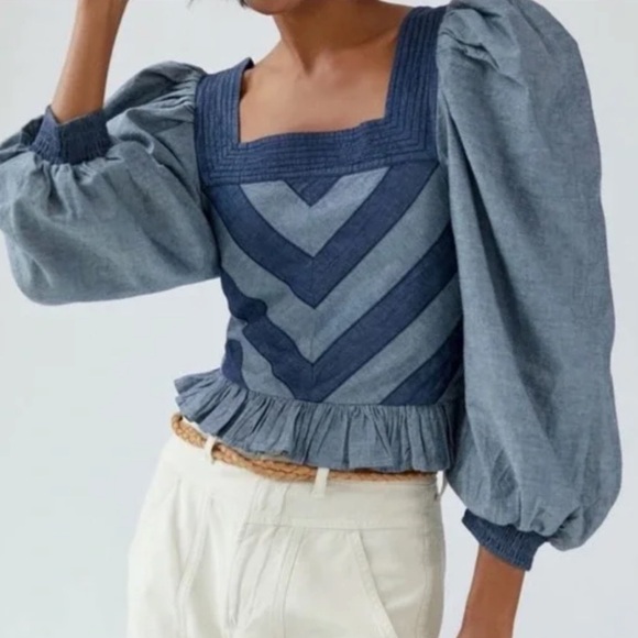 Anthropologie Tops - Anthropologie Love the Label Chevron Puff Sleeve Blouse